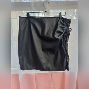 Faux Leather Black Side-Ruched Mini Skirt